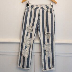 PacSun Striped Distressed High-Rise Mom Jeans – Size 24 | Bold Streetwear Denim